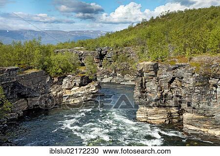 Stock Image - Gorge, Abiskojåkka, Abiskojakka river, Abisko National Park, Lapland, northern Sweden, Sweden, Scandinavia, Europe. Fotosearch