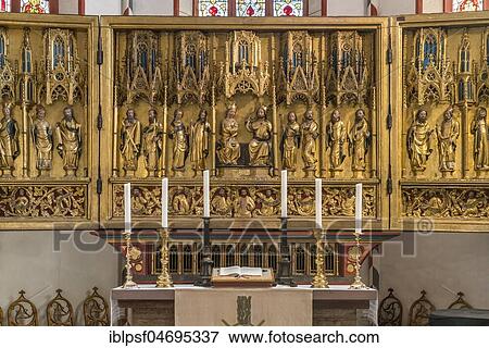 Gothic winged altar, depiction of the Coronation of Mary as Queen of Heaven in the presence of saints, Protestant-Lutheran parish church St. Jacobi, Göttingen, Lower Saxony, Germany, Europe View Large Photo Image Stock Photo - Gothic winged altar, depiction of the Coronation of Mary as Queen of Heaven in the presence of saints, Protestant-Lutheran parish church St. Jacobi, Göttingen, Lower Saxony, Germany, Europe. Fotosearch