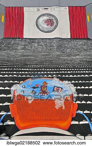 Stock Image - Graffiti, Gehirnwaesche, German for brainwashing, Cityleaks Festival, Cologne, North Rhine-Westphalia, Germany, Europe, PublicGround, Europe. Fotosearch