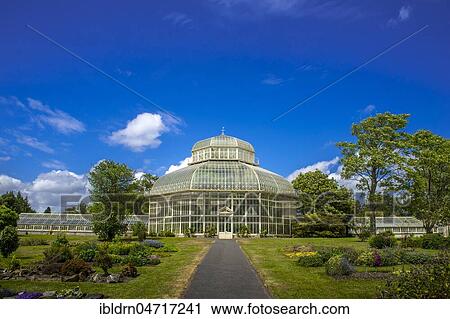 Stock Image - Greenhouse from 1884 in the botanical garden, Dublin, Ireland, Europe. Fotosearch
