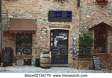 Stock Photo - Grocery store in Castell Arquato, Emilia Romagna, Italy, Europe. Fotosearch