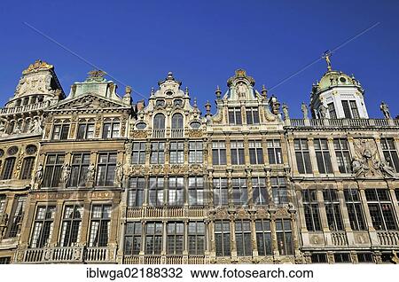 Stock Image - Guild houses on Grote Markt square, Grand Place square, Brussels, Belgium, Europe, PublicGround, Europe. Fotosearch