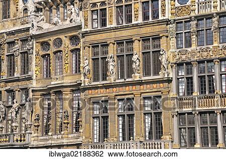 Stock Image - Guild houses on Grote Markt square, Grand Place square, Brussels, Belgium, Europe, PublicGround, Europe. Fotosearch