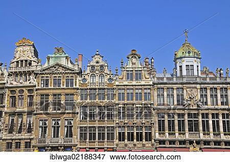 Stock Photo - Guild houses on Grote Markt square, Grand Place square, Brussels, Belgium, Europe, PublicGround, Europe. Fotosearch