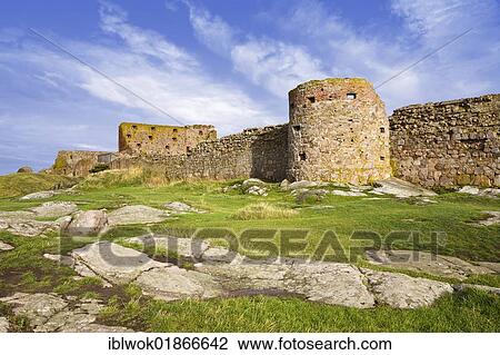 Stock Image - Hammershus castle ruins, Bornholm, Denmark, Europe. Fotosearch