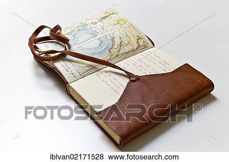 Handwritten and hand-painted old vintage leather sketch book, personal diary View Large Photo Image Stock Photo - Handwritten and hand-painted old vintage leather sketch book, personal diary. Fotosearch