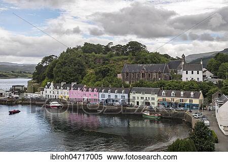Stock Photography - Harbour with row of houses, Portree, Isle of Skye, Inner Hebrides, Scotland, United Kingdom, Europe. Fotosearch