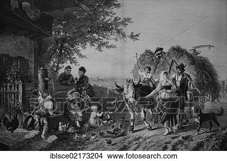 Hay harvest, historical engraving, circa 1885 View Large Photo Image Picture - Hay harvest, historical engraving, circa 1885. Fotosearch