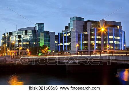 Stock Image - Headquarters of the Allied Irish Bank, AIB, on the River Liffey in the financial district in Dublin, Ireland, Europe. Fotosearch