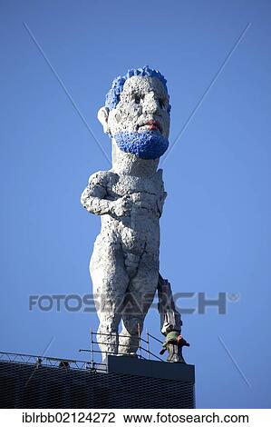 Stock Image - Hercules for the Ruhr Area, sculpture on the former colliery winding tower of the Nordstern Coal Mine Industrial Complex, artist Markus Luepertz, Gelsenkirchen, Ruhr, North Rhine-Westphalia, Germany, Europe, PublicGround, Europe. Fotosearch