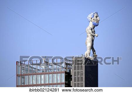 Stock Image - Hercules for the Ruhr Area, sculpture on the former colliery winding tower of the Nordstern Coal Mine Industrial Complex, artist Markus Luepertz, Gelsenkirchen, Ruhr, North Rhine-Westphalia, Germany, Europe, PublicGround, Europe. Fotosearch
