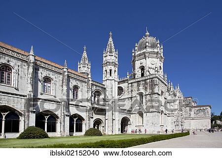 Stock Image - Hieronymus Monastery, Mosteiro dos Jeronimos, UNESCO World Heritage Site, in the district of Belem in Lisbon, Portugal, Europe. Fotosearch