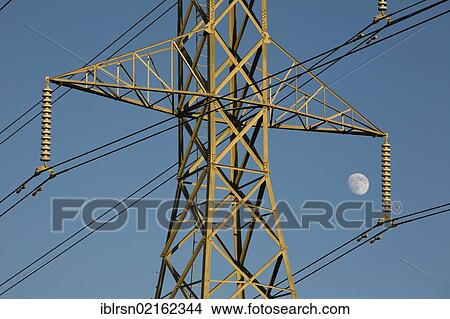 High voltage electricity pylon with the moon, American Canyon, California, USA, North America View Large Photo Image Picture - High voltage electricity pylon with the moon, American Canyon, California, USA, North America. Fotosearch