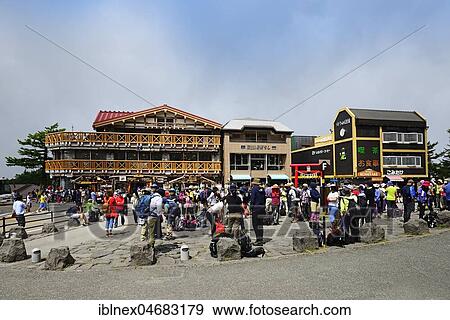 Stock Photo - Hikers at Camp 5, fifth stop, Mount Fuji, Honshu Island, Japan, Asia. Fotosearch