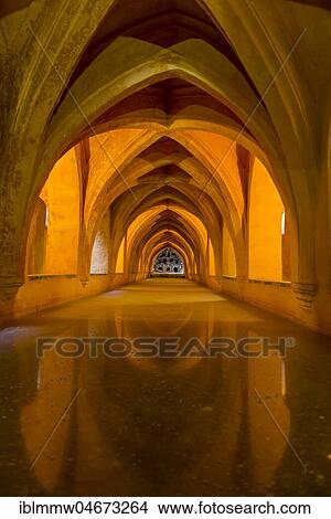 Picture - Historic Baths, Los Baños de Doña María de Padilla, Alcázar Palace, Royal Palace of Seville, Sevilla, Spain, Europe. Fotosearch