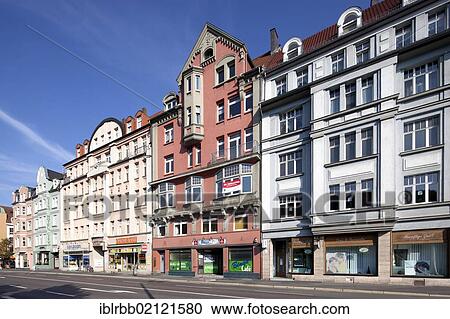 Stock Image - Historic commercial buildings, Bahnhofstrasse, Eisenach, Thuringia, Germany, Europe, PublicGround, Europe. Fotosearch
