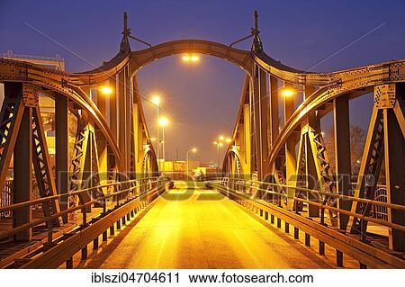 Historic swing bridge in the evening, Rhine harbour, Krefeld, Lower Rhine, North Rhine-Westphalia, Germany, Europe View Large Photo Image Stock Image - Historic swing bridge in the evening, Rhine harbour, Krefeld, Lower Rhine, North Rhine-Westphalia, Germany, Europe. Fotosearch