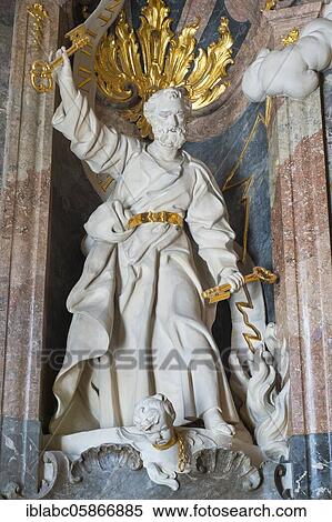 Stock Photography - Holy figure in the anteroom, Peter with keys, Baroque St. Johann Nepomuk church, Asam church, Sendlinger Str. Munich, Upper Bavaria, Bavaria, Germany, Europe. Fotosearch