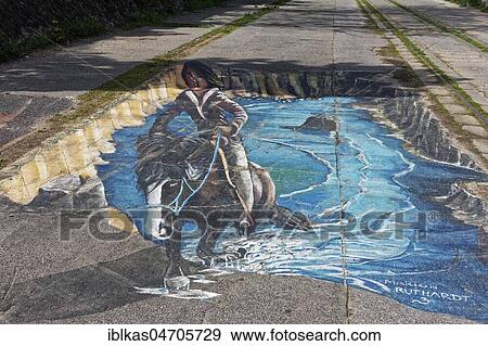 Horse-rider emerging from the sea, 3-D painting on the asphalt, by Marion Ruthardt, Rhine Side Gallery Uerdingen, Krefeld, NRW, Germany, Europe View Large Photo Image Stock Photo - Horse-rider emerging from the sea, 3-D painting on the asphalt, by Marion Ruthardt, Rhine Side Gallery Uerdingen, Krefeld, NRW, Germany, Europe. Fotosearch