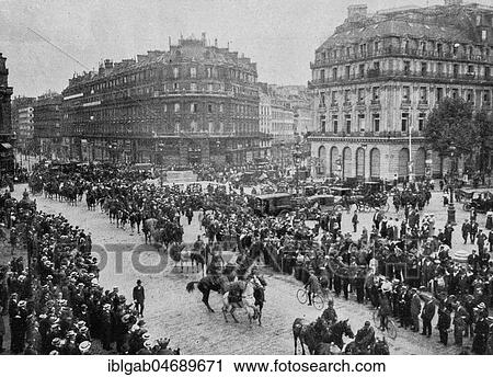 Stock Image - Horses convoy crossing the Place de l'Opera, Paris, France, Europe. Fotosearch