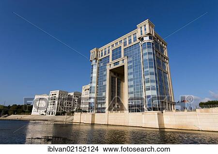 Picture - Hotel de Region, regional administrative offices headquarters, Antigone residential complex, 1979 -1983, by architect Ricard Bofill, Neoclassical style, Montpellier, Hérault, Languedoc-Roussillon, France, Europe. Fotosearch