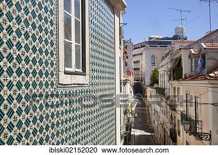 House facade with colourful tiles in the district of Bairro Alto, Lisbon, Portugal, Europe View Large Photo Image Stock Image - House facade with colourful tiles in the district of Bairro Alto, Lisbon, Portugal, Europe. Fotosearch