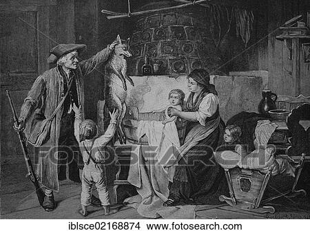 Hunter bringing a shot fox home with him, historical engraving, 1883 View Large Photo Image Picture - Hunter bringing a shot fox home with him, historical engraving, 1883. Fotosearch