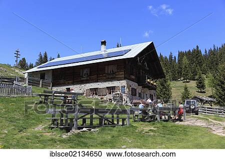 Stock Image - Hut on the Kirchsteiger Alm alpine pasture near Merano, Alto Adige, Italy, Europe. Fotosearch