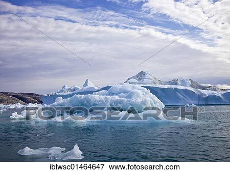 Stock Photo - Icebergs in the Sermilik fjord, Ammassalik district, eastern Greenland, Greenland, Denmark, North America. Fotosearch
