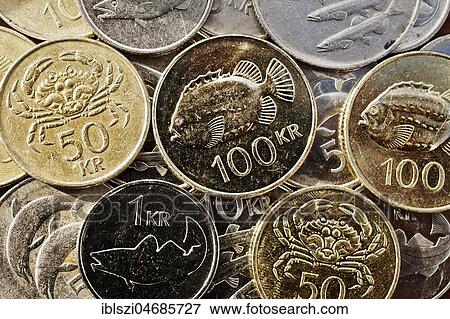 Icelandic krona, currency, coins with fish and sea animals, Iceland, Europe View Large Photo Image Stock Photo - Icelandic krona, currency, coins with fish and sea animals, Iceland, Europe. Fotosearch