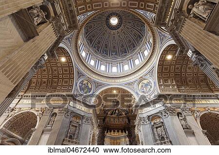 Stock Image - Interior, Dome, Saint Peter's Basilica, Basilica di San Pietro, Vatican, Rome, Lazio, Italy, Europe. Fotosearch