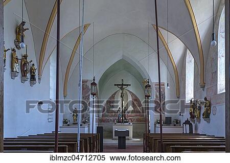 Stock Photography - Interior of the Catholic Filial Church of the Nativity of Mary, c. 1400 and 1670 baroqueized, Peretshofen, Upper Bavaria, Germany, Europe. Fotosearch