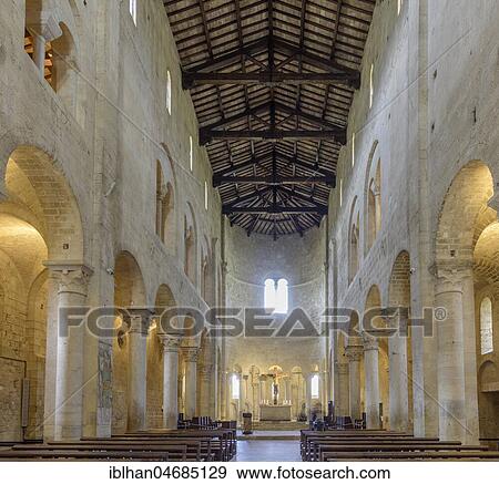 Stock Photo - Interior view, Abbey church Abbazia di Sant'Antimo, near Montalcino, Tuscany, Italy, Europe. Fotosearch
