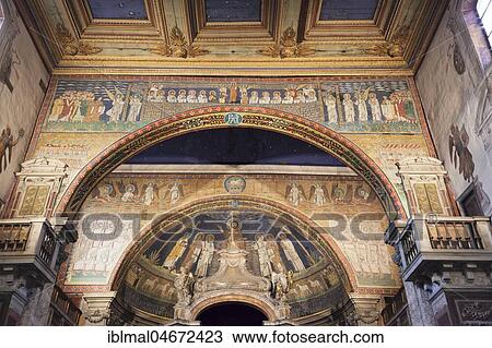 Interior view, mosaics in triumphal arch and apse, Basilica Santa Prassede, Rome, Lazio, Italy, Europe View Large Photo Image Stock Image - Interior view, mosaics in triumphal arch and apse, Basilica Santa Prassede, Rome, Lazio, Italy, Europe. Fotosearch