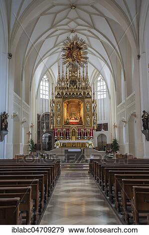 Stock Photo - Interior view, parish church of the Assumption of the Virgin Mary, Bad Tölz, Bavaria, Germany, Europe. Fotosearch