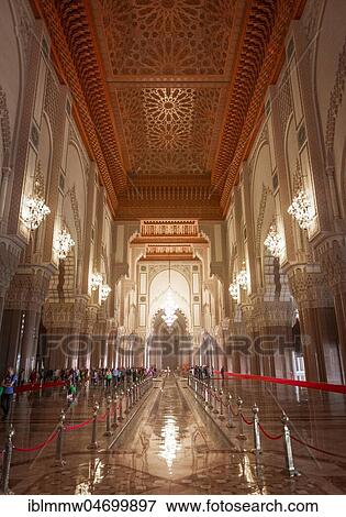 Stock Photo - Interior view, Prayer Hall, Hassan II Mosque, Grande Mosquée Hassan II, Moorish Architecture, Casablanca, Morocco, Africa. Fotosearch
