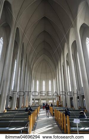 Picture - Interior view, vault, church of Hallgrímur, Reykjavik, capital region, Höfudborgarsvaedid, Iceland, Europe. Fotosearch
