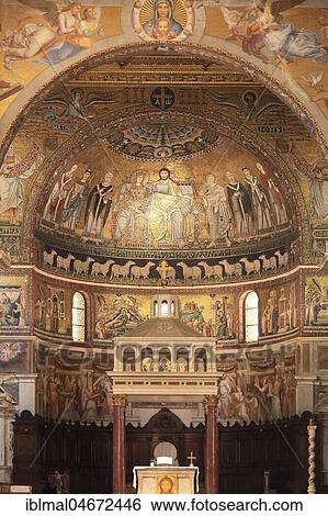 Stock Photograph - Interior view, Wall mosaic, Church of Santa Maria in Trastevere, Trastevere, Rome, Lazio, Italy, Europe. Fotosearch