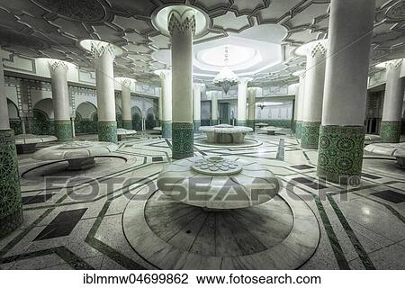 Stock Image - Interior view, Washroom, Hassan II Mosque, Grande Mosquée Hassan II, Moorish Architecture, Casablanca, Morocco, Africa. Fotosearch
