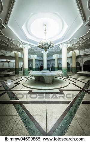Stock Photography - Interior view, Washroom, Hassan II Mosque, Grande Mosquée Hassan II, Moorish Architecture, Casablanca, Morocco, Africa. Fotosearch