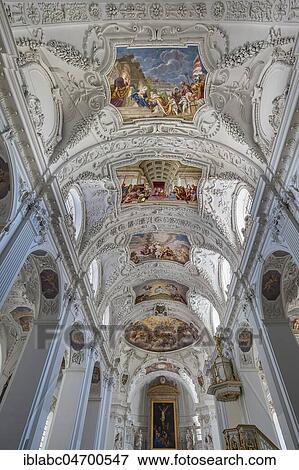 Interior view with chancel and ceiling frescoes and stucco, Basilica St. Quirin, monastery, Tegernsee Castle, Tegernsee, Upper Bavaria, Bavaria, Germany, Europe View Large Photo Image Stock Photo - Interior view with chancel and ceiling frescoes and stucco, Basilica St. Quirin, monastery, Tegernsee Castle, Tegernsee, Upper Bavaria, Bavaria, Germany, Europe. Fotosearch