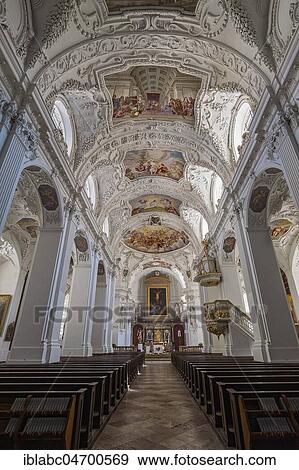 Interior view with chancel and ceiling frescoes and stucco, Basilica St. Quirin, monastery, Tegernsee Castle, Tegernsee, Upper Bavaria, Bavaria, Germany, Europe View Large Photo Image Stock Photo - Interior view with chancel and ceiling frescoes and stucco, Basilica St. Quirin, monastery, Tegernsee Castle, Tegernsee, Upper Bavaria, Bavaria, Germany, Europe. Fotosearch