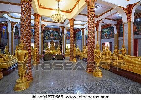 Stock Photography - Interior with Buddha statues, Wat Chalong, largest temple of Phuket Island, Thailand, Asia. Fotosearch