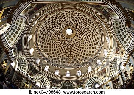 Stock Photo - Interior with large dome, Church of the Assumption, Rotunda Santa Marija Assunta, Classicist rotunda, Rotunda of Mosta, Malta, Europe. Fotosearch