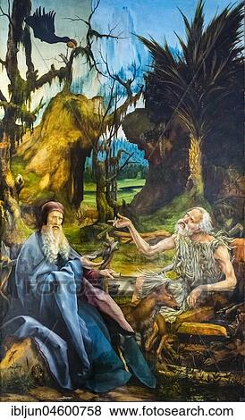 Isenheim Altar by Matthias Grünewald, paintings from the picture cycle, Meeting of Saint Anthony with Paulus Eremita, Museum Unterlinden, Musée Unterlinden, Colmar, Alsace, France, Europe View Large Photo Image Stock Photo - Isenheim Altar by Matthias Grünewald, paintings from the picture cycle, Meeting of Saint Anthony with Paulus Eremita, Museum Unterlinden, Musée Unterlinden, Colmar, Alsace, France, Europe. Fotosearch