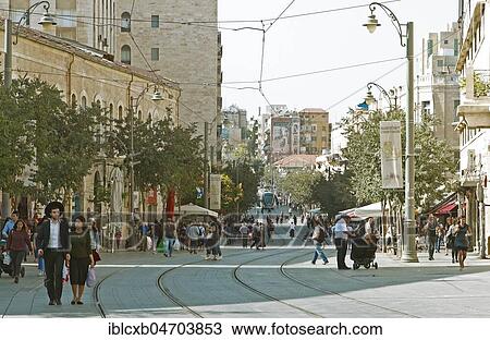 Jaffa Street, behind the new tram, Light Rail Transit, Jerusalem, Israel, Asia View Large Photo Image Stock Image - Jaffa Street, behind the new tram, Light Rail Transit, Jerusalem, Israel, Asia. Fotosearch