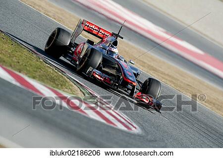 Stock Photograph - Jenson Button, GB, McLaren-Mercedes MP4-27, during the Formula 1 testing sessions, 21. -24. 2. 2012, at the Circuit de Catalunya in Barcelona, Spain, Europe. Fotosearch
