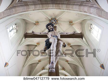 Stock Photo - Jesus Christ on the Cross, protestant municipal church Balingen, Baden-Württemberg, Germany, Europe. Fotosearch