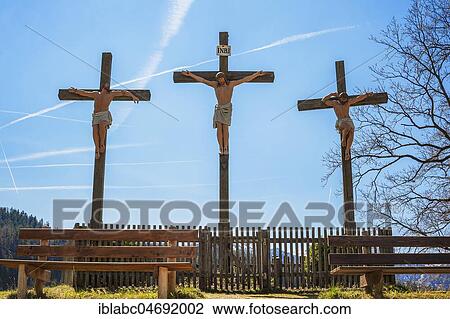 Kalvarienberg with three crosses, Birkenstein, Fischbachau, Upper Bavaria, Bavaria, Germany, Europe View Large Photo Image Stock Image - Kalvarienberg with three crosses, Birkenstein, Fischbachau, Upper Bavaria, Bavaria, Germany, Europe. Fotosearch