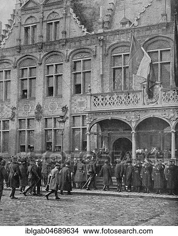 Picture - King Albert I of Belgium visiting Furnes on 1st November 1914 with French President Raymond Poincaré, Belgium, Europe. Fotosearch